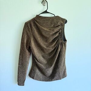NWT size large Terra brown metallic one sleeve blouse with ruched detail